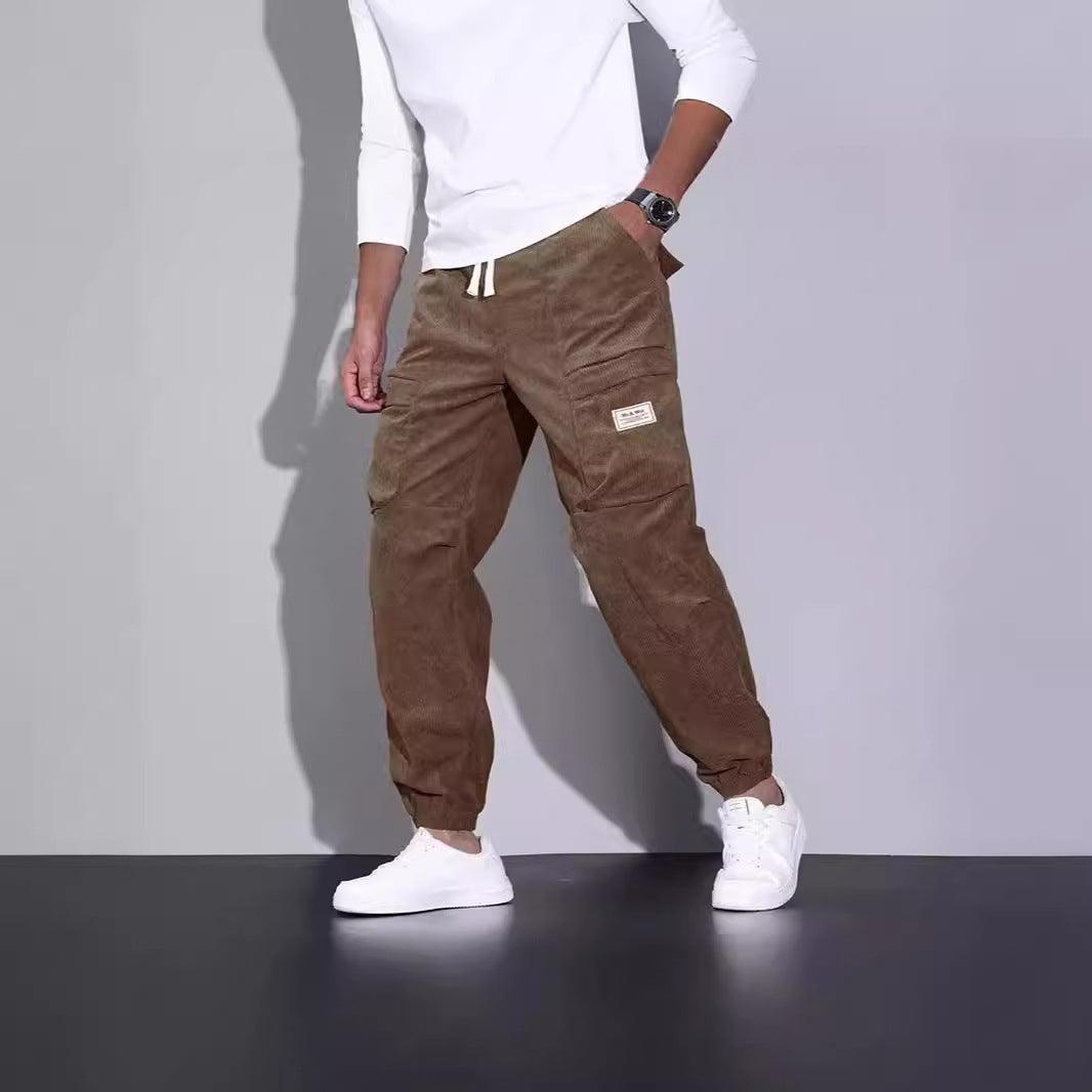 Corduroy Overalls Men's Ankle-tied Loose Casual Trousers Multi-pocket - Hipster Collections
