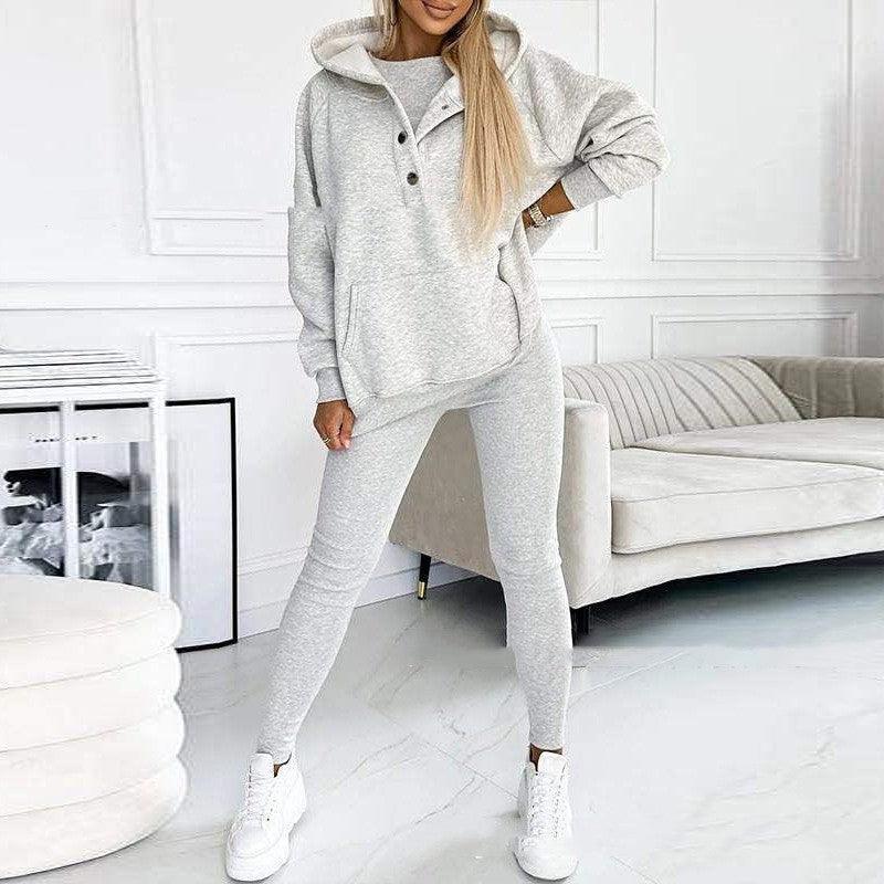 Women's Loose Hooded Pockets Sweatshirt and Vest and Slim Trousers - Hipster Collections