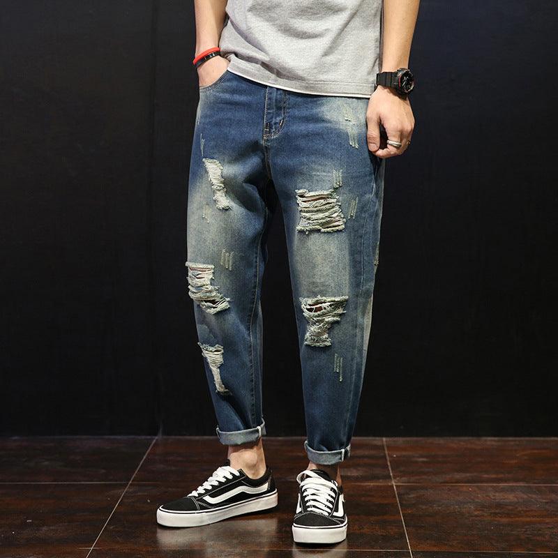 Men's Ripped Jeans Loose Overweight Man Plus Size Skinny Pants - Hipster Collections