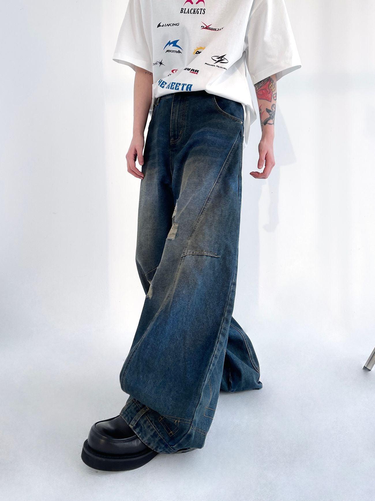 American Retro Washed Make Old Ripped Jeans Men's Summer Loose Straight - Hipster Collections