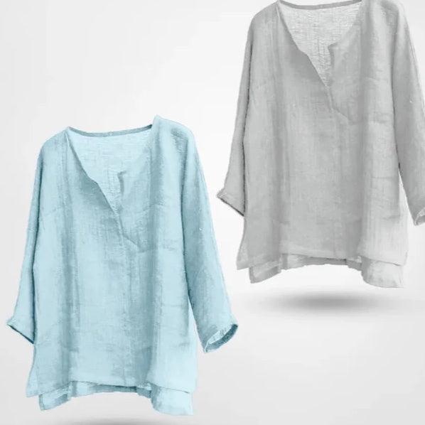 Women's Chinese Cotton And Linen Solid Color Loose Long Sleeves Shirt - Hipster Collections
