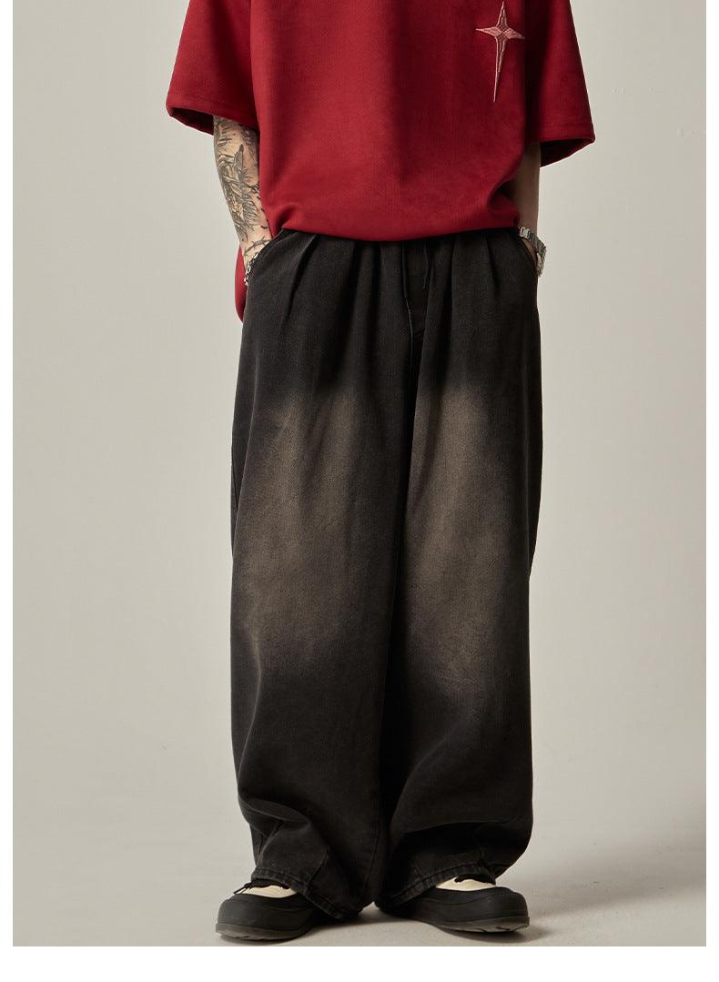 High Street Retro Washed Distressed Wide-leg Jeans - Hipster Collections