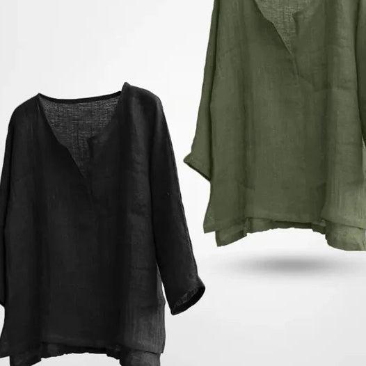 Women's Chinese Cotton And Linen Solid Color Loose Long Sleeves Shirt - Hipster Collections