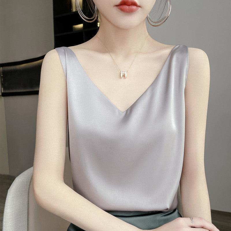 Camisole Women's Summer Inner Suit Silk Satin V-neck Top - Hipster Collections