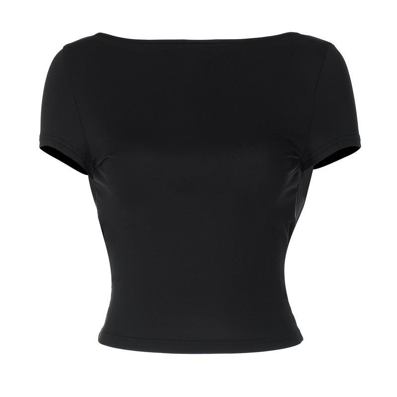 European And American Ins Style Hot Girl Sexy Big Backless Round Neck Short Sleeve - Hipster Collections