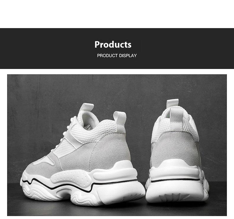 Men's Color Matching Fashion Mid Heel Invisible Height Increasing Cowhide Stitching Casual Shoes - Hipster Collections