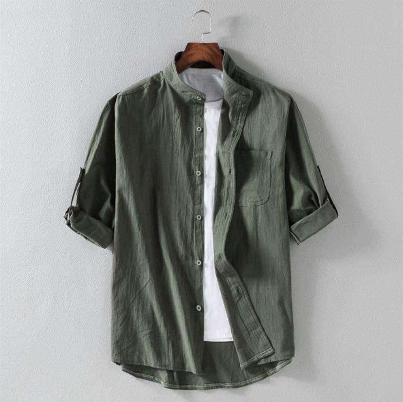 Men's Linen Stand Collar Loose Shirt - Hipster Collections