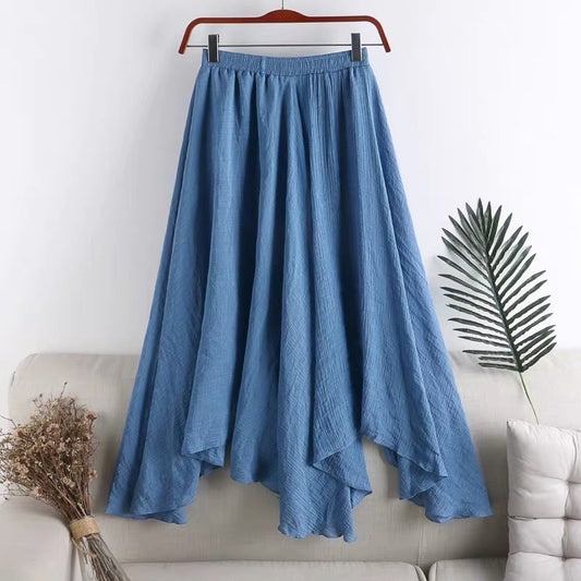 Women's Mid-length Solid Color Irregular Cotton And Linen Skirt