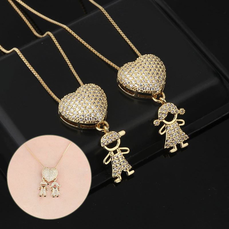 Zirconia Family Girl Boy Pendant Necklace Chain - Hipster Collections