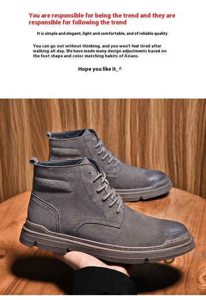 Round Toe Top Layer Cowhide Casual Men's Leather Boots - Hipster Collections
