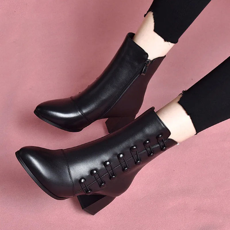 Decorative Button Zipper Non-slip Wear-resistant Fashion Boots Women's Shoes - Hipster Collections