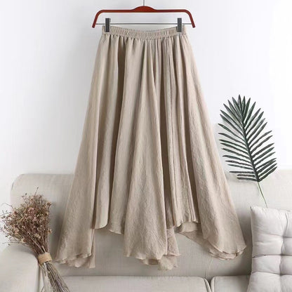 Women's Mid-length Solid Color Irregular Cotton And Linen Skirt