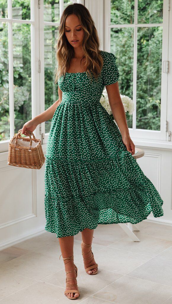 Square Collar Short Sleeve Long Dress - Hipster Collections