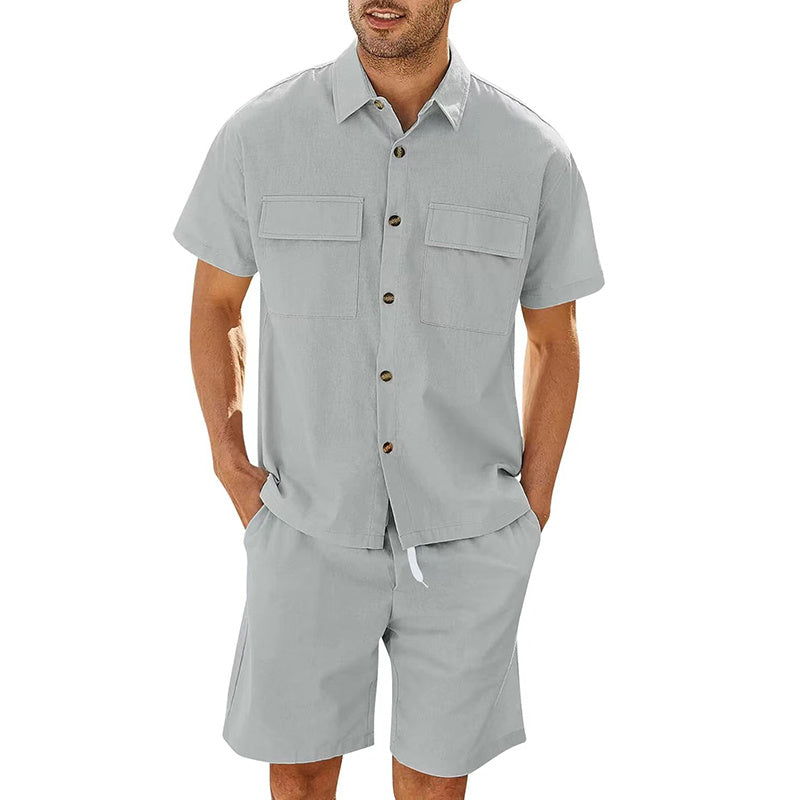 Men Short Sleeve Pockets Shirt And Drawstring Shorts - Hipster Collections