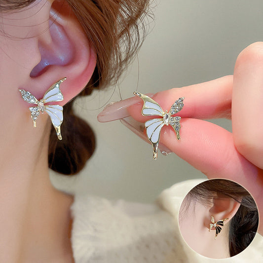 Rhinestone Dripped Butterflies Stud Earrings - Hipster Collections