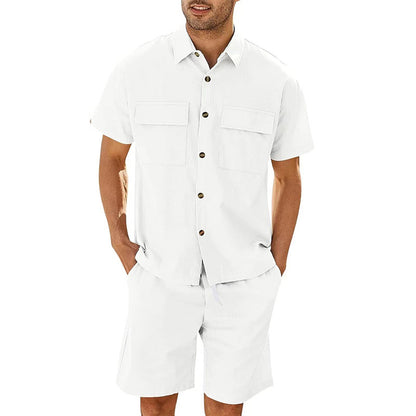 Men Short Sleeve Pockets Shirt And Drawstring Shorts - Hipster Collections