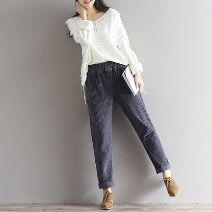 Large Size Women's Art Fan Xian Thin Corduroy Pants Autumn And Winter Loose Casual Trousers - Hipster Collections