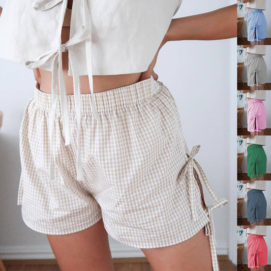 Loose Plaid Print Shorts With Lace-up - Hipster Collections