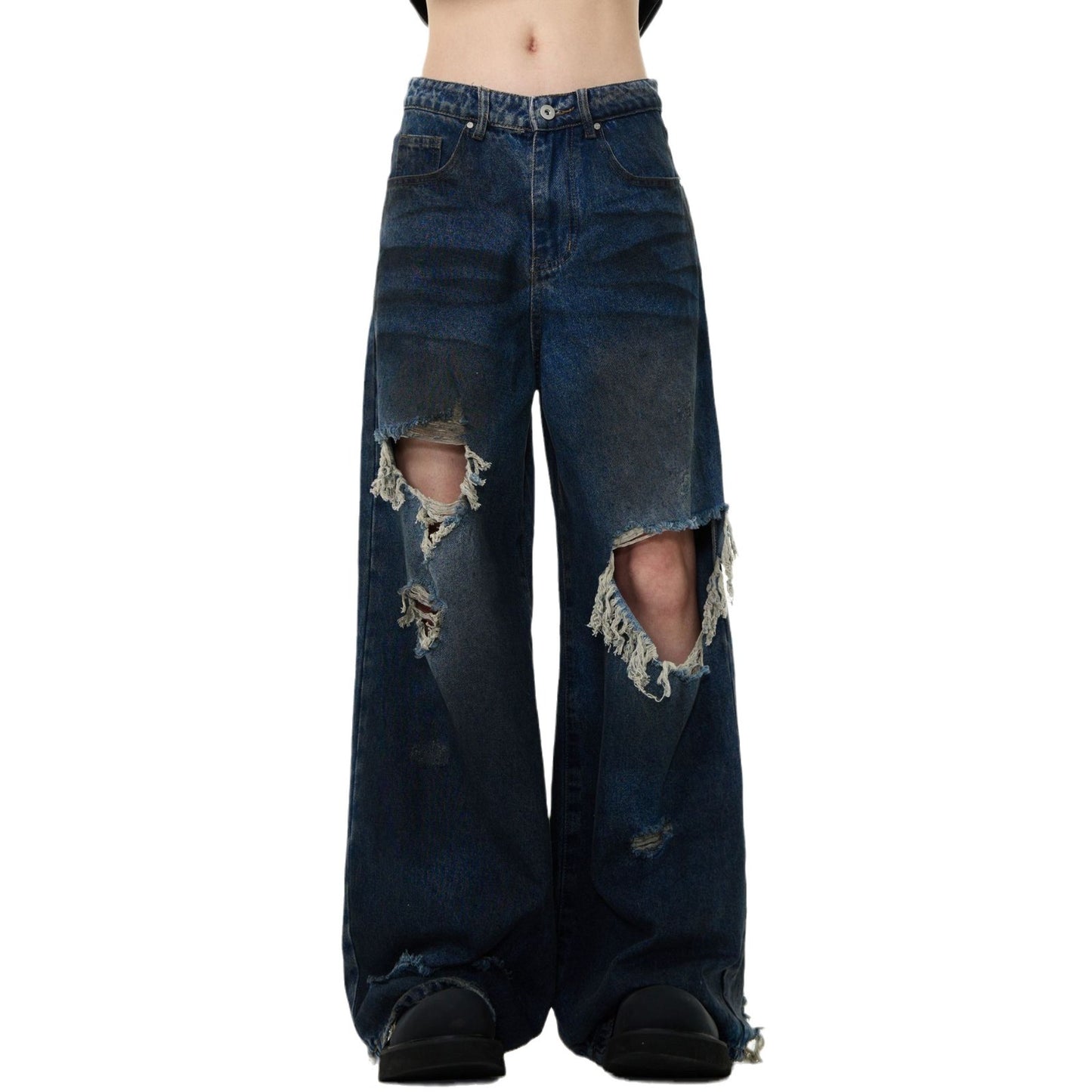 American Retro Make Old Ripped Design Mopping Jeans