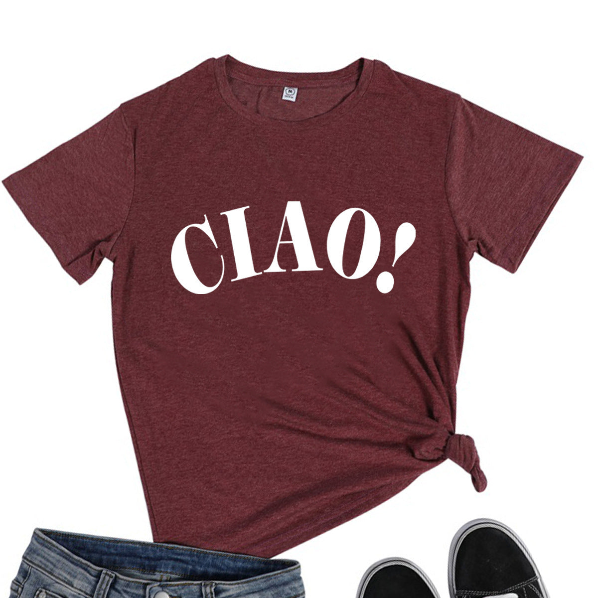 Summer Loose Casual CIAO Letter Printed Round Neck Short Sleeve T-shirt