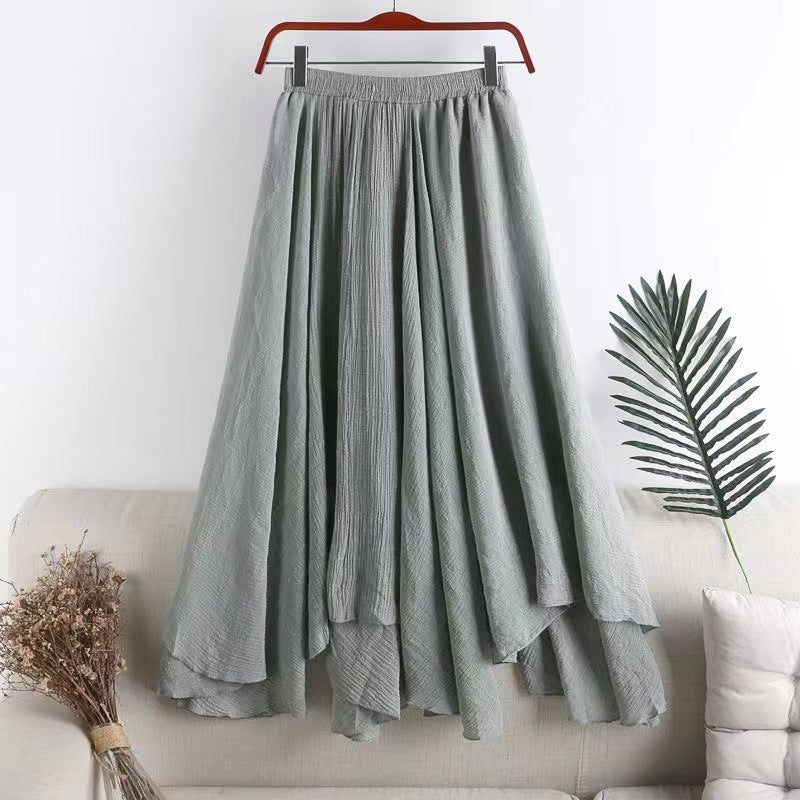 Women's Mid-length Solid Color Irregular Cotton And Linen Skirt