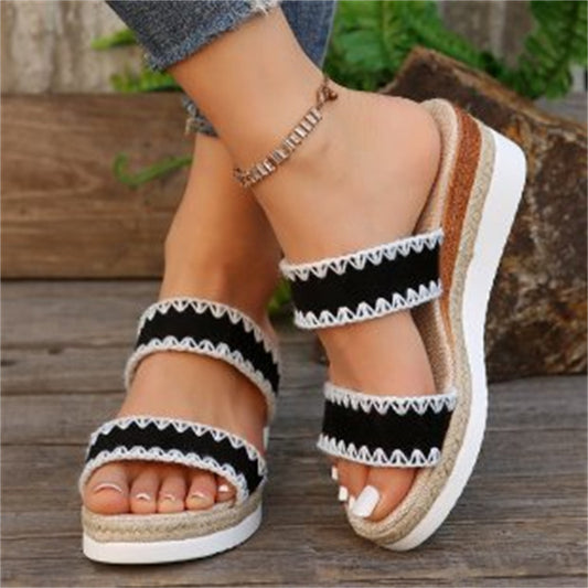 Hemp Rope Woven Wedge Slippers - Hipster Collections