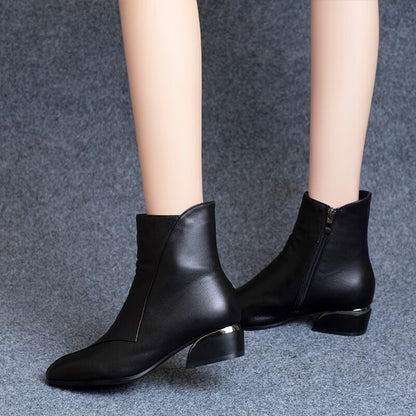 Pointed-toe Short Tube Chunky Heel Martin Boots - Hipster Collections