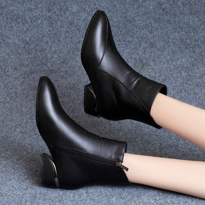 Pointed-toe Short Tube Chunky Heel Martin Boots - Hipster Collections