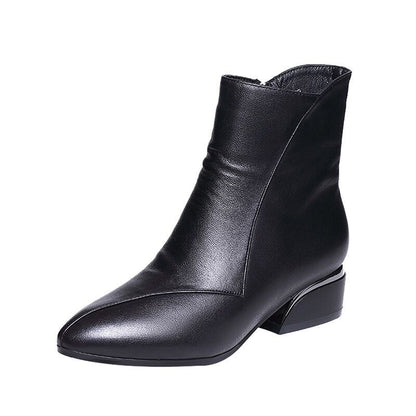 Pointed-toe Short Tube Chunky Heel Martin Boots - Hipster Collections