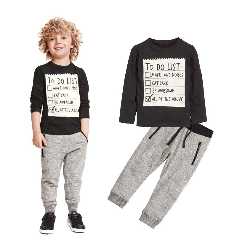 Boy Casual Clothes Spring Autumn Ccotton Long Sleeves T-shirt Pants 2pcs Suit