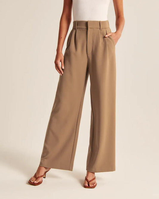 High Waist Straight Trousers With Pockets Wide Leg Casual Pants For Women - Hipster Collections