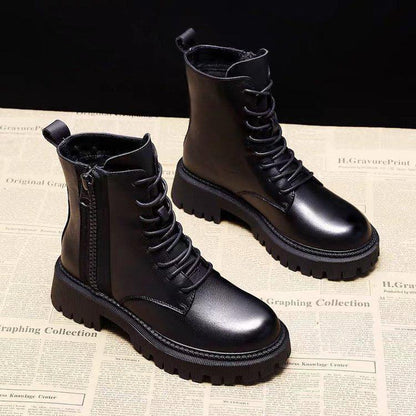 Velvet Motorcycle Girl Short Boots - Hipster Collections