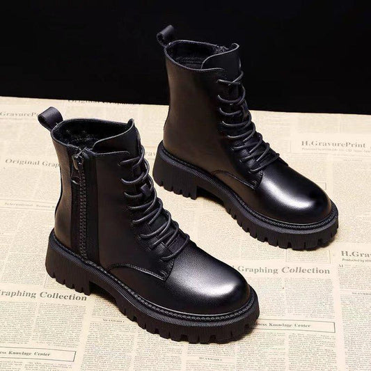 Velvet Motorcycle Girl Short Boots - Hipster Collections