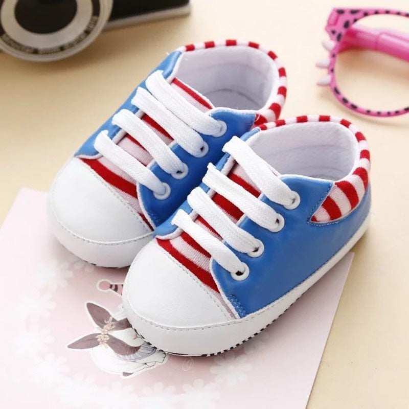 Unisex Cotton Cartoon Baby Toddler Shoes With Lace-up Canvas Shoes