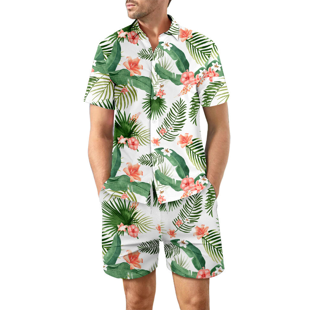 Printed Beach Shirt and Drawstring Pockets Shorts - Hipster Collections