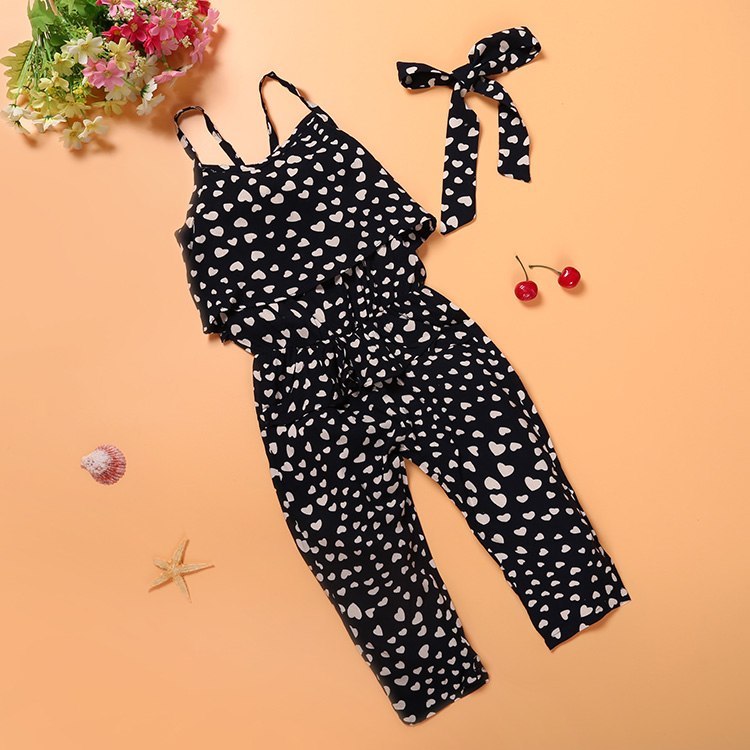 Kids Girls Clothing Sets Cotton Sleeveless Polka Dot Strap Girls Jumpsuit