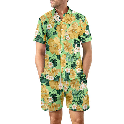 Printed Beach Shirt and Drawstring Pockets Shorts - Hipster Collections