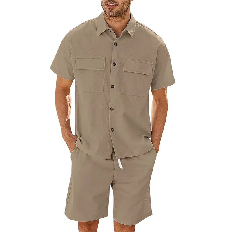 Men Short Sleeve Pockets Shirt And Drawstring Shorts - Hipster Collections