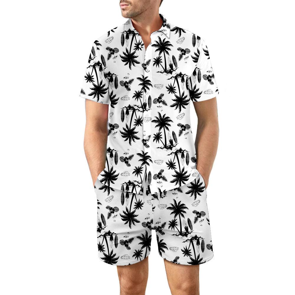 Printed Beach Shirt and Drawstring Pockets Shorts - Hipster Collections