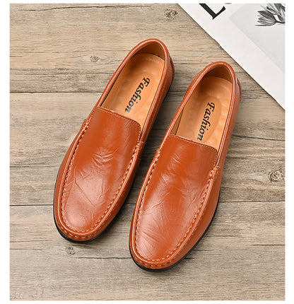 Men's Shoes Plus Size Cowhide Slip-on Driving Shoes Lightweight Retro Easy Matching Gommino Breathable