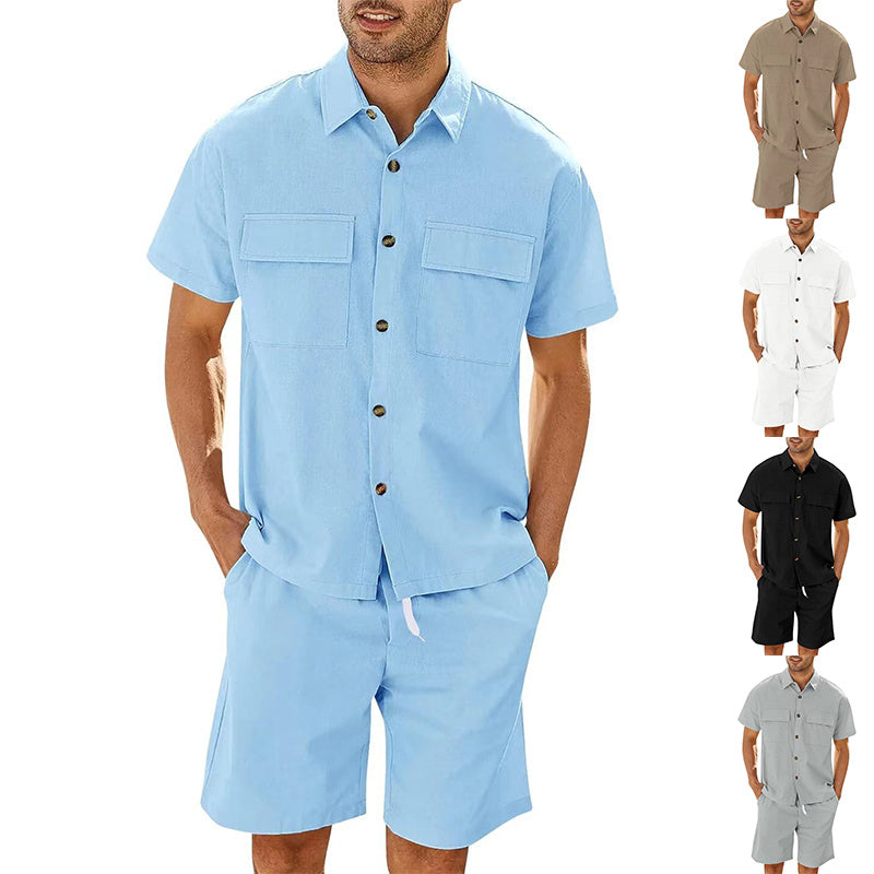 Men Short Sleeve Pockets Shirt And Drawstring Shorts - Hipster Collections