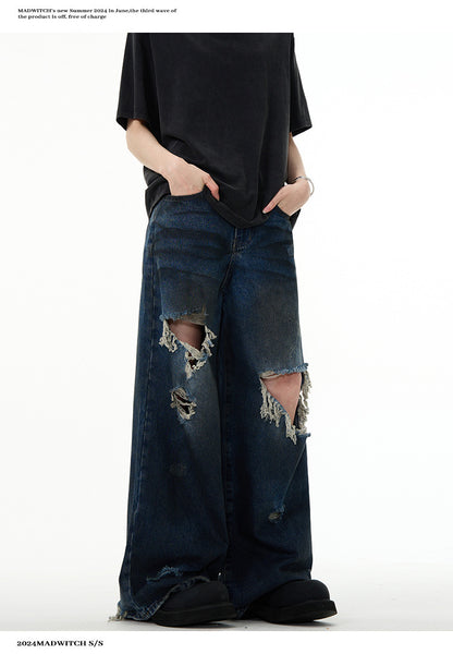 American Retro Make Old Ripped Design Mopping Jeans