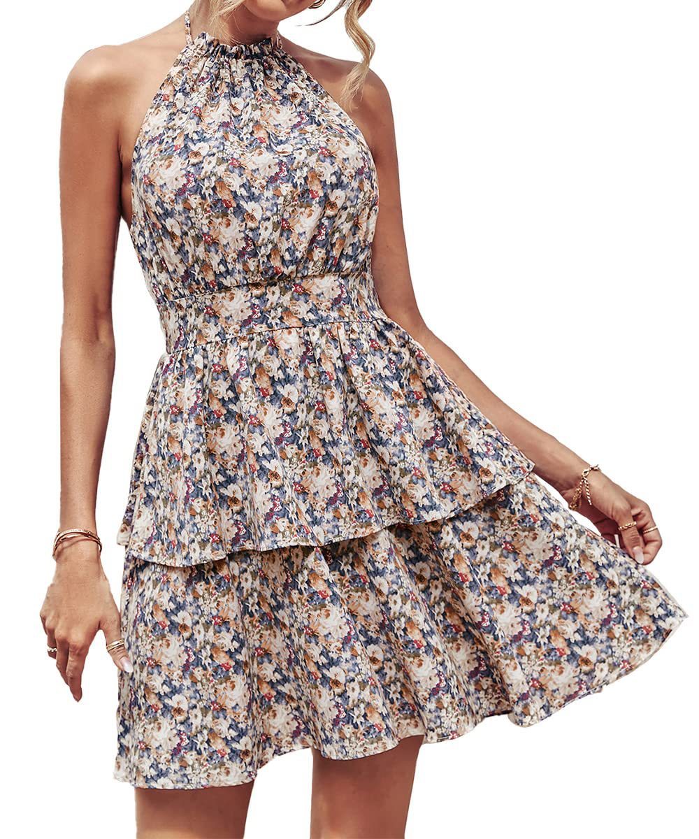 Printed Halter Backless Dress - Hipster Collections