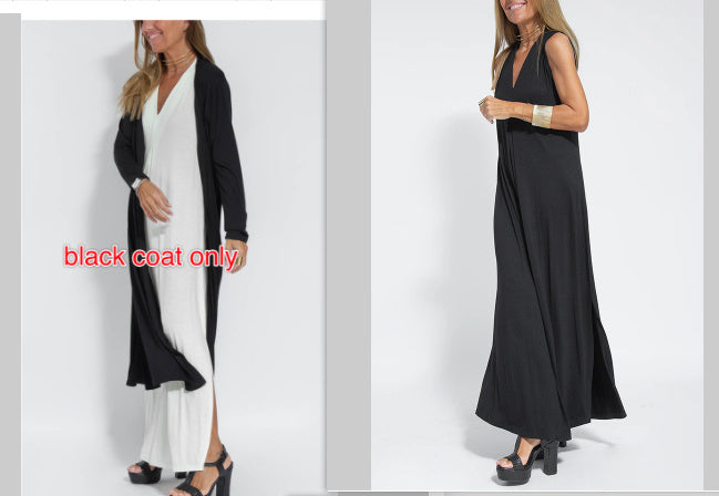 V-neck Sleeveless Dress with Long Cardigan Jacket Suit - Hipster Collections