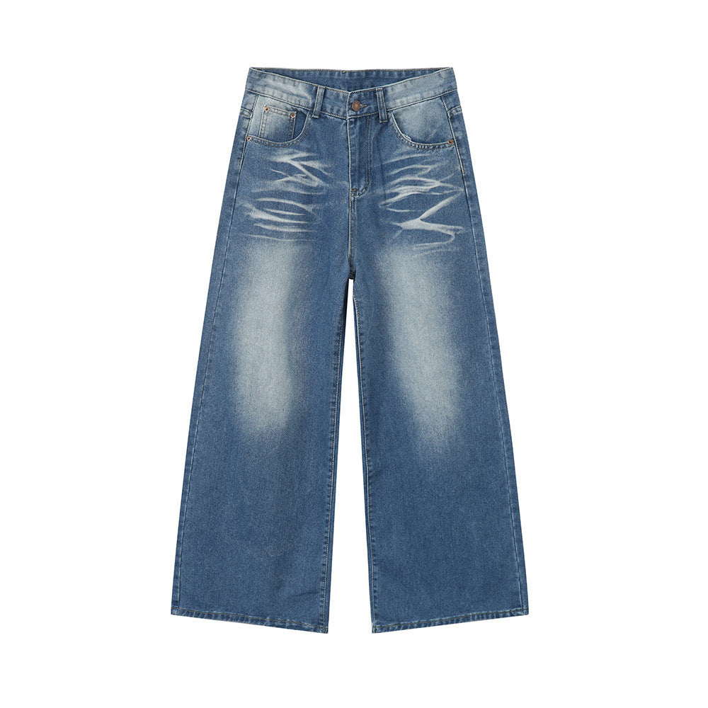 Maychao Washed Crease Vintage Draping Wide Leg Jeans