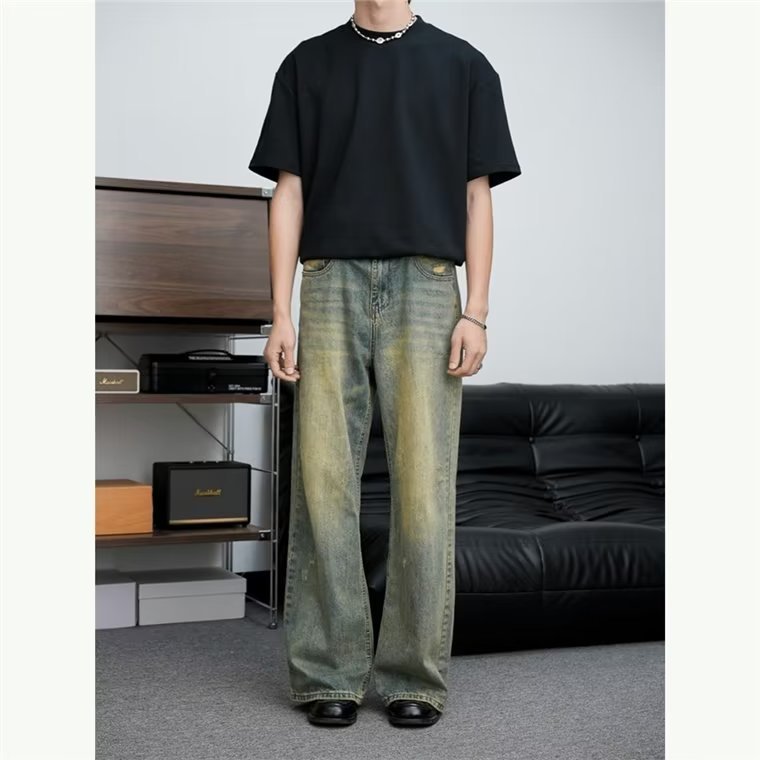 Loose All-match American Retro Distressed Wide-leg Jeans For Men