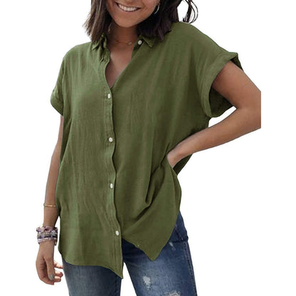 Casual Cotton And Linen Short Sleeve