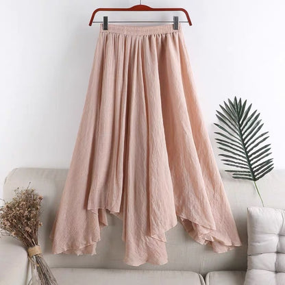 Women's Mid-length Solid Color Irregular Cotton And Linen Skirt