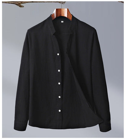 Cotton And Linen Crepe Solid Color Chinese Style Men's Long-sleeved Shirt - Hipster Collections