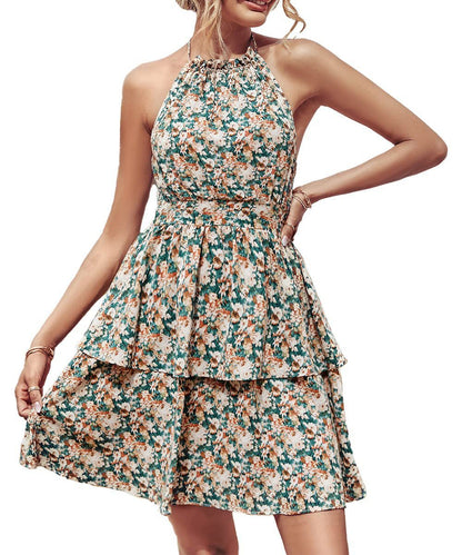 Printed Halter Backless Dress - Hipster Collections